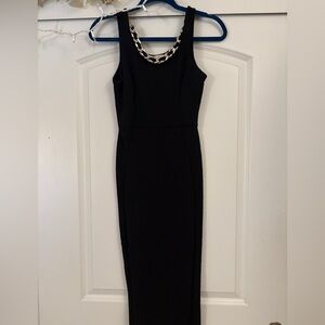 Love J Black Midi Dress with Chain Accent